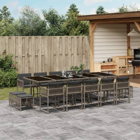 Set comedor de jardín con cojines 15 pzas ratán sintético gris de , Conjuntos de jardín - Ref: Foro24-3211532, Precio: 770,38...