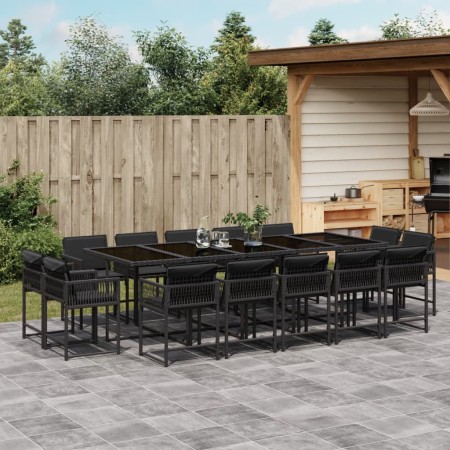 Set comedor de jardín con cojines 15 pzas ratán sintético negro de , Conjuntos de jardín - Ref: Foro24-3211591, Precio: 827,3...