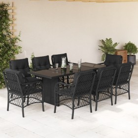 Set de comedor de jardín 9 pzas y cojines ratán sintético negro de , Conjuntos de jardín - Ref: Foro24-3212057, Precio: 855,9...
