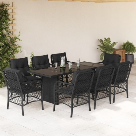 Set de comedor de jardín 9 pzas y cojines ratán sintético negro de , Conjuntos de jardín - Ref: Foro24-3212057, Precio: 855,9...