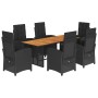 Set de comedor de jardín 7 pzas y cojines ratán sintético negro de , Conjuntos de jardín - Ref: Foro24-3212275, Precio: 808,4...