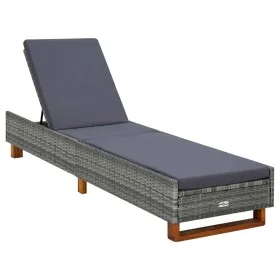 Tumbona con cojín de ratán sintético gris de vidaXL, Tumbonas - Ref: Foro24-310473, Precio: 155,21 €, Descuento: %