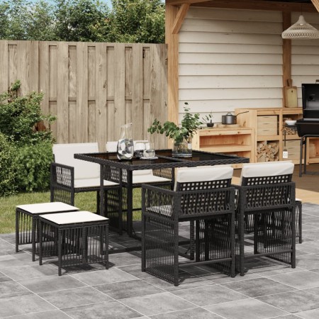 Set de comedor de jardín 9 pzas y cojines ratán sintético negro de , Conjuntos de jardín - Ref: Foro24-3211674, Precio: 361,9...