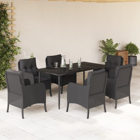 Set de comedor de jardín 7 pzas y cojines ratán sintético negro de , Conjuntos de jardín - Ref: Foro24-3211924, Precio: 739,9...