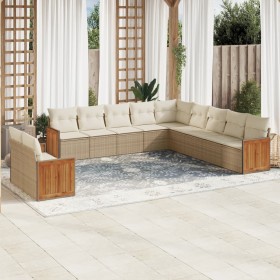 Set de sofás de jardín 11pzas con cojines ratán sintético beige en Conjuntos de jardín | Comprar online en Foru.es