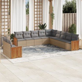 Set de sofás de jardín 11pzas con cojines ratán sintético beige en Conjuntos de jardín | Comprar online en Foru.es