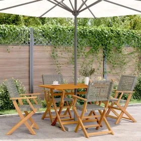Sillas de jardín plegables 6 uds madera maciza y ratán PE gris de , Sillas de jardín - Ref: Foro24-3214559, Precio: 256,67 €,...