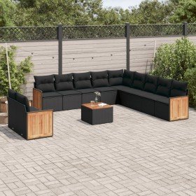 Set de sofás de jardín 12 piezas cojines ratán sintético negro en Conjuntos de jardín | Comprar online en Foru.es