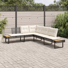 Sofá de jardín con cojines forma de L ratán PE negro y acacia de , Sofás de exterior - Ref: Foro24-365634, Precio: 263,36 €, ...