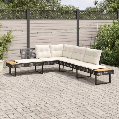 Sofá de jardín con cojines forma de L ratán PE negro y acacia de , Sofás de exterior - Ref: Foro24-365634, Precio: 346,00 €, ...