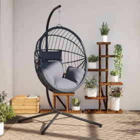Silla colgante huevo con soporte ratán y acero gris claro de , Balancines de jardín - Ref: Foro24-4007406, Precio: 226,49 €, ...