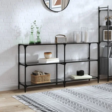 Mesa consola con superficie de vidrio negro acero 158,5x30x81cm de , Mesas consola - Ref: Foro24-846033, Precio: 91,90 €, Des...