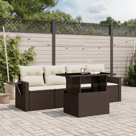 Set comedor de jardín 5 piezas y cojines ratán sintético marrón de , Conjuntos de jardín - Ref: Foro24-3267733, Precio: 357,7...