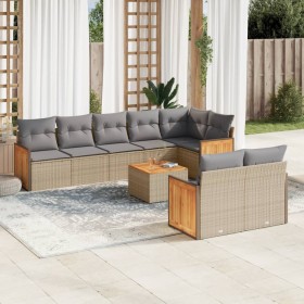 Set de sofás de jardín 9 pzas con cojines ratán sintético beige en Conjuntos de jardín | Comprar online en Foru.es