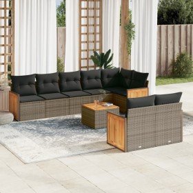 Set de muebles de jardín 9 pzas y cojines ratán sintético gris en Conjuntos de jardín | Comprar online en Foru.es