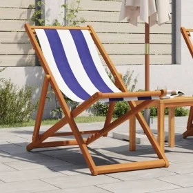 Silla playa plegable madera maciza eucalipto y tela azul blanco de , Sillas de jardín - Ref: Foro24-366567, Precio: 70,03 €, ...