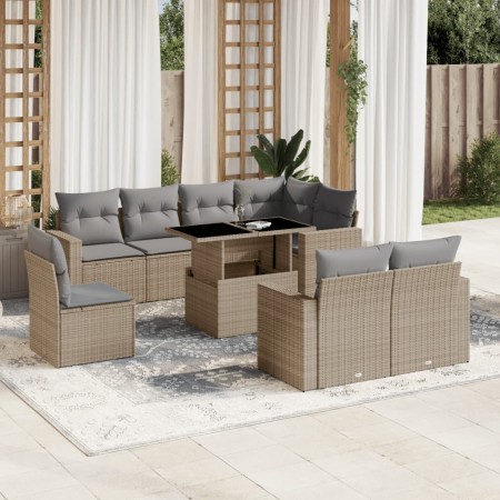 Set de sofás de jardín 9 pzas con cojines ratán sintético beige de , Conjuntos de jardín - Ref: Foro24-3267409, Precio: 643,0...