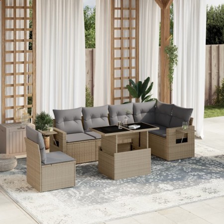 Set sofás de jardín 7 piezas y cojines ratán sintético beige de , Conjuntos de jardín - Ref: Foro24-3267939, Precio: 492,36 €...