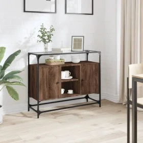 Aparador cristal y madera ingeniería marrón roble 98x35x81 cm de , Aparadores - Ref: Foro24-846073, Precio: 99,75 €, Descuent...