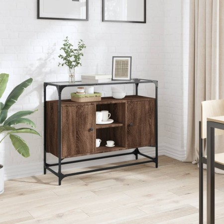 Aparador cristal y madera ingeniería marrón roble 98x35x81 cm de , Aparadores - Ref: Foro24-846073, Precio: 101,17 €, Descuen...