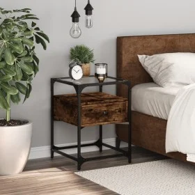 Engineered wood smoked oak bedside table 40x40x55 cm by , Nightstands - Ref: Foro24-846078, Price: 54,07 €, Discount: %