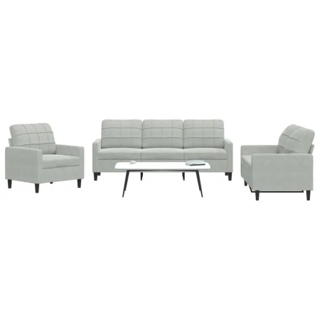Juego de sofás con cojines 3 piezas terciopelo gris claro de , Sofás - Ref: Foro24-3278351, Precio: 576,66 €, Descuento: %
