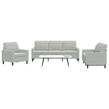 Juego de sofás con cojines 3 piezas terciopelo gris claro de , Sofás - Ref: Foro24-3278351, Precio: 566,26 €, Descuento: %