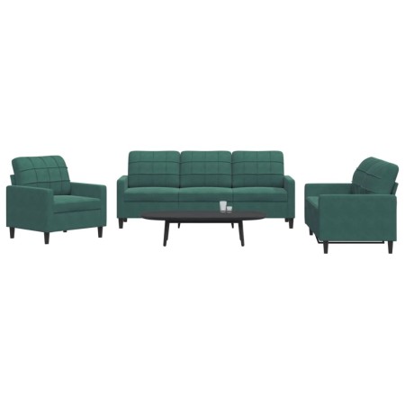 Juego de sofás con cojines 3 piezas terciopelo verde oscuro de , Sofás - Ref: Foro24-3278353, Precio: 717,29 €, Descuento: %