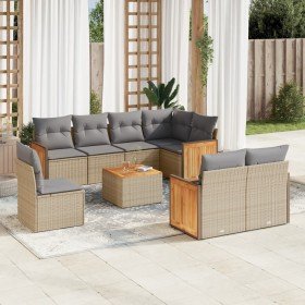 Set de sofás de jardín 9 pzas con cojines ratán sintético beige en Conjuntos de jardín | Comprar online en Foru.es