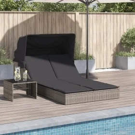 Double sun lounger with canopy and gray synthetic rattan cushions by , Loungers - Ref: Foro24-368639, Price: 278,94 €, Discou...