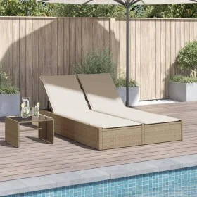 Doppel-Liegestuhl mit beigen Kunststoff-Rattan-Kissen. von , Liegen - Ref: Foro24-368632, Preis: 259,59 €, Rabatt: %