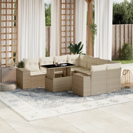 Set de sofás de jardín 9 pzas con cojines ratán sintético beige de , Conjuntos de jardín - Ref: Foro24-3269058, Precio: 654,8...