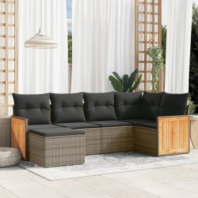Set de muebles de jardín 6 pzas y cojines ratán sintético gris en Conjuntos de jardín | Comprar online en Foru.es