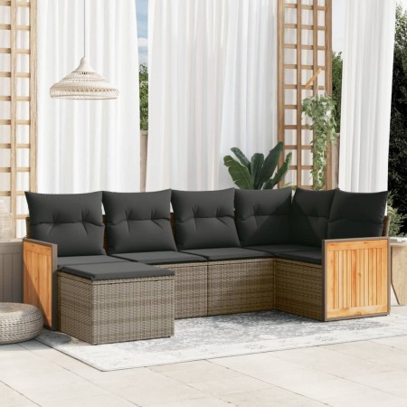 Set de muebles de jardín 6 pzas y cojines ratán sintético gris en Conjuntos de jardín | Comprar online en Foru.es