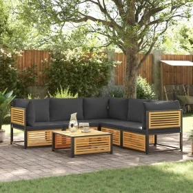 Garden sofa set with 6 pieces, solid acacia wood, and cushions. by , Garden sets - Ref: Foro24-3214883, Price: 769,33 €, Disc...