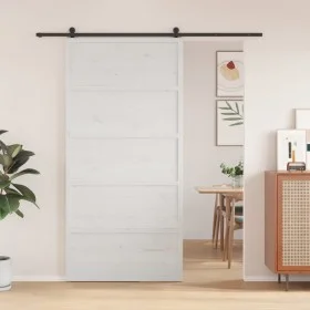 Puerta de granero madera maciza pino blanca 100x208 cm de , Puertas - Ref: Foro24-850630, Precio: 145,04 €, Descuento: %