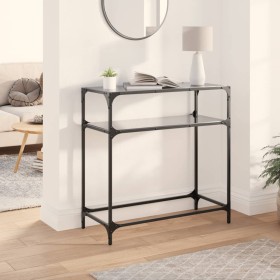 Mesa consola con superficie de vidrio negro acero 80x35x81 cm de , Mesas consola - Ref: Foro24-846025, Precio: 51,32 €, Descu...
