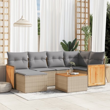 Set sofás de jardín 7 piezas y cojines ratán sintético beige en Conjuntos de jardín | Comprar online en Foru.es