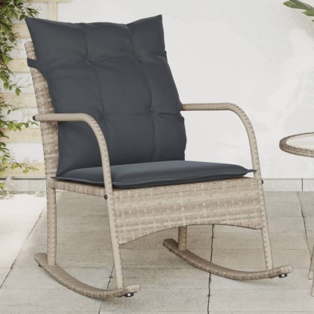 Silla mecedora de jardín con cojines ratán sintético gris claro de , Sillas de jardín - Ref: Foro24-369023, Precio: 89,47 €, ...