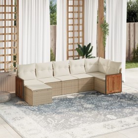 Set sofás de jardín 7 piezas y cojines ratán sintético beige en Conjuntos de jardín | Comprar online en Foru.es