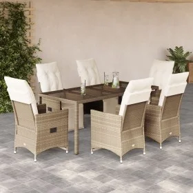 Set de mesa y sillas de jardín 7 pzas y cojines ratán PE beige de , Conjuntos de jardín - Ref: Foro24-3276941, Precio: 899,56...