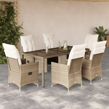 Set de mesa y sillas de jardín 7 pzas y cojines ratán PE beige de , Conjuntos de jardín - Ref: Foro24-3276941, Precio: 899,56...