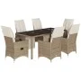 Set de mesa y sillas de jardín 7 pzas y cojines ratán PE beige de , Conjuntos de jardín - Ref: Foro24-3276941, Precio: 899,56...