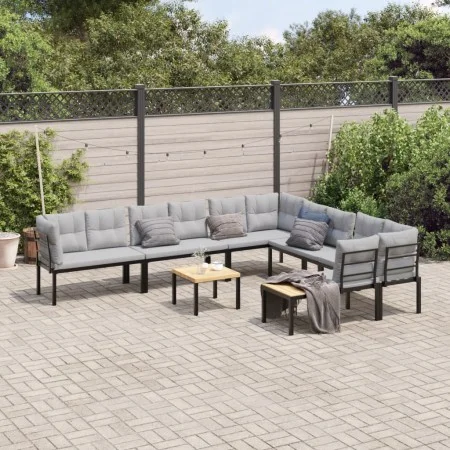 Set sofás jardín y cojines 7 pzas acero recubierto polvo negro de , Conjuntos de jardín - Ref: Foro24-3283656, Precio: 644,17...