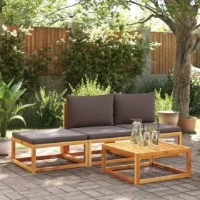 Set of garden sofas with 4-piece solid acacia wood cushions by , Outdoor sofas - Ref: Foro24-3278843, Price: 332,53 €, Discou...
