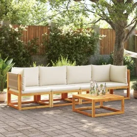 Set of garden sofas with 4-piece solid acacia wood cushions by , Outdoor sofas - Ref: Foro24-3278855, Price: 475,84 €, Discou...