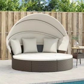 Tumbona cama de jardín con capota y cojines ratán PE marrón de , Camas para exteriores - Ref: Foro24-362253, Precio: 549,90 €...