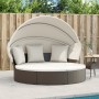 Tumbona cama de jardín con capota y cojines ratán PE marrón de , Camas para exteriores - Ref: Foro24-362253, Precio: 601,21 €...
