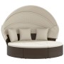 Tumbona cama de jardín con capota y cojines ratán PE marrón de , Camas para exteriores - Ref: Foro24-362253, Precio: 601,21 €...