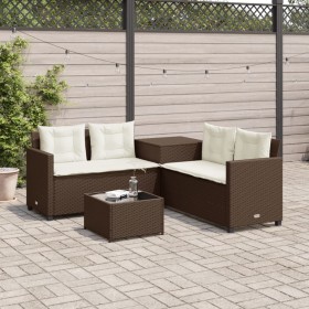Sofá de jardín en forma de L con mesa y cojines ratán PE marrón de , Conjuntos de jardín - Ref: Foro24-369028, Precio: 287,36...